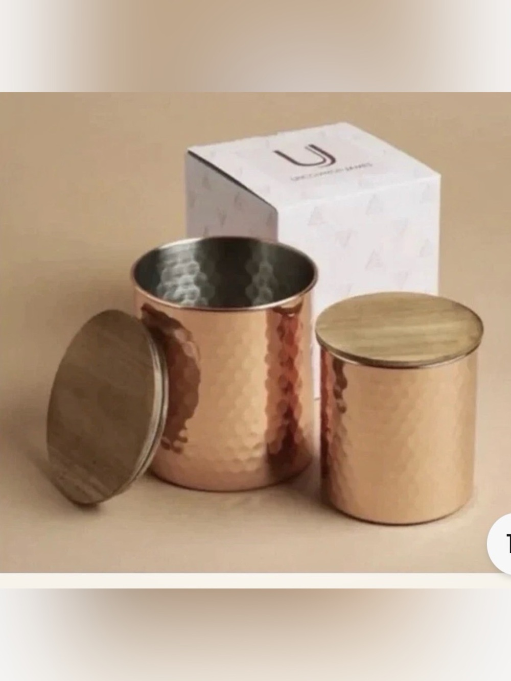 Uncommon James Hammered Copper Canister Set w/Wood Lids 2pc 25/45oz